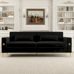 Black 85.63 Velvet 3-Seater Sofa with Gold Accents