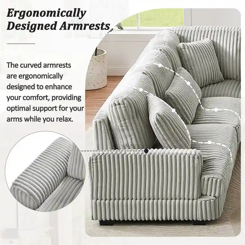 Canapé d'angle surdimensionné en forme de U avec méridienne, canapé moderne rembourré de 129 pouces, ensemble de canapés en velours côtelé pour salon