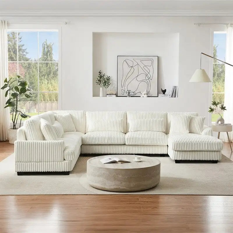 Canapé d'angle surdimensionné en forme de U avec méridienne, canapé moderne rembourré de 129 pouces, ensemble de canapés en velours côtelé pour salon