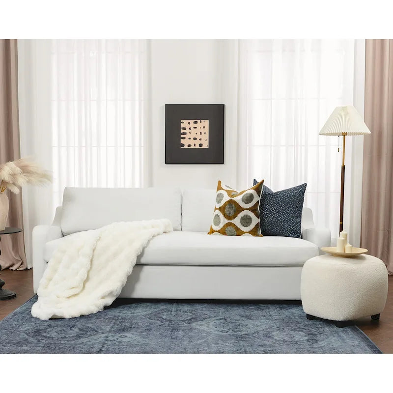 KINWELL 3-Seater Linen Upholstered Deep Seat Sofa with Flippable Cushions, 90W