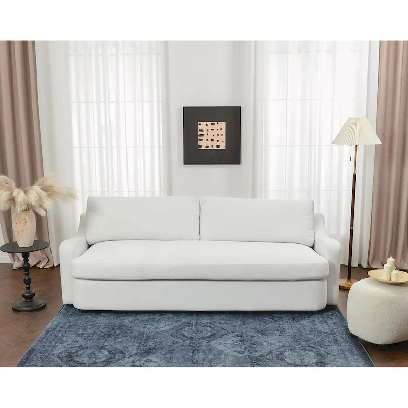 Canapé 3 places KINWELL en lin, assise profonde, coussins réversibles, 90 cm de large