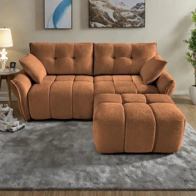 Canapé 2 places en chenille 78,7 avec pouf, design minimaliste et coussins haute résilience