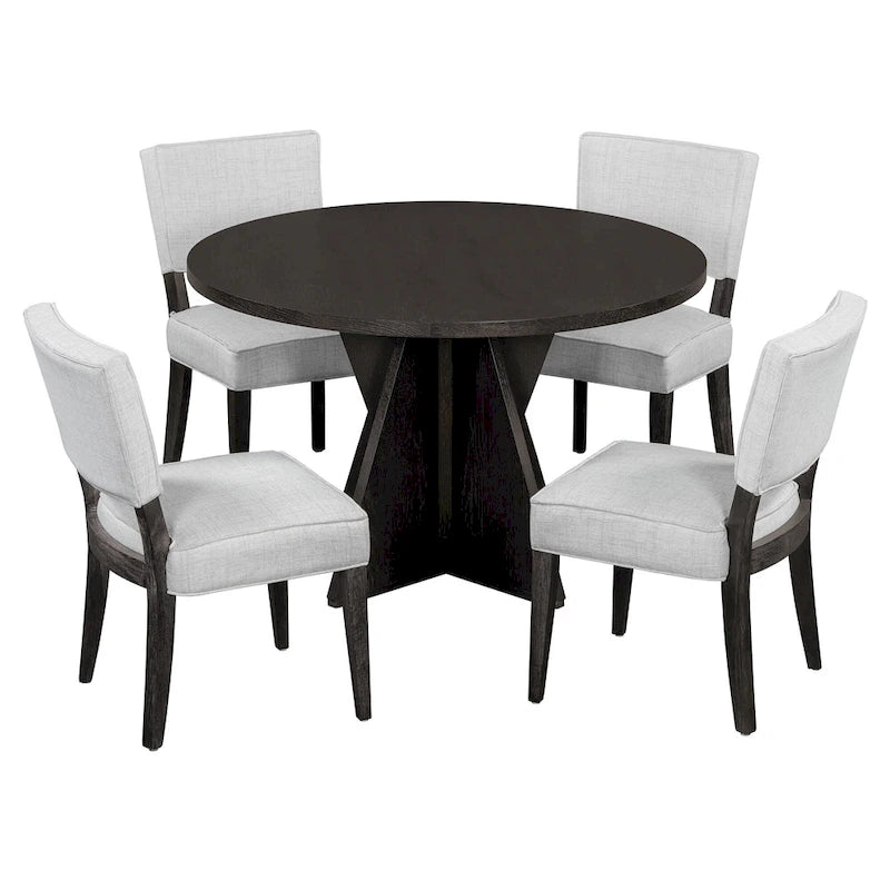 Table de salle à manger ronde 5 pièces avec 4 chaises rembourrées