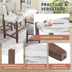 Ensemble de salle à manger 5 pièces comprenant une table de bar haute, une table de bar en faux marbre et 4 chaises à assise rembourrée.