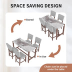Ensemble de salle à manger 5 pièces comprenant une table de bar haute, une table de bar en faux marbre et 4 chaises à assise rembourrée.