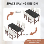 Ensemble de salle à manger 5 pièces comprenant une table de bar haute, une table de bar en faux marbre et 4 chaises à assise rembourrée.