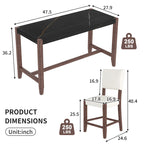 Ensemble de salle à manger 5 pièces comprenant une table de bar haute, une table de bar en faux marbre et 4 chaises à assise rembourrée.