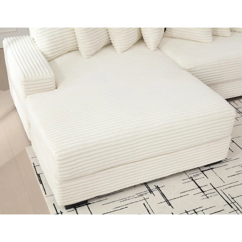 Canapé d'angle en velours côtelé beige 111 avec méridienne gauche surdimensionnée