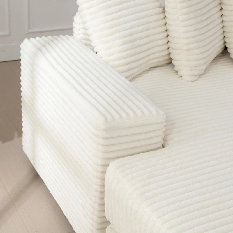 Canapé d'angle en velours côtelé beige 111 avec méridienne gauche surdimensionnée