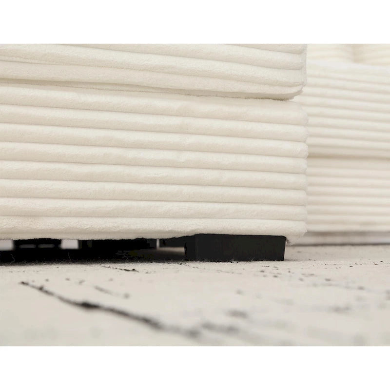 Canapé d'angle en velours côtelé beige 111 avec méridienne gauche surdimensionnée