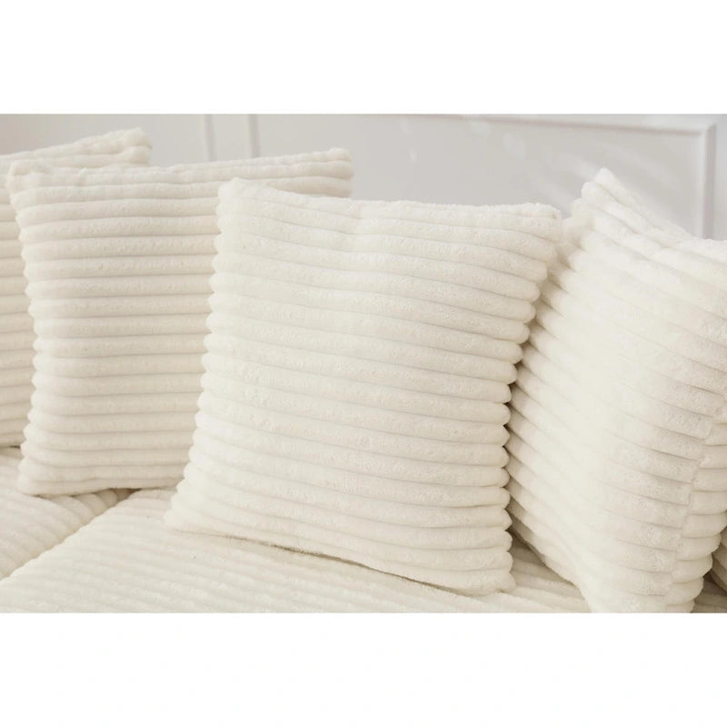 Canapé d'angle en velours côtelé beige 111 avec méridienne gauche surdimensionnée