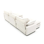 Canapé d'angle convertible modulable en velours côtelé beige 6 pièces avec 3 poufs et 5 coussins