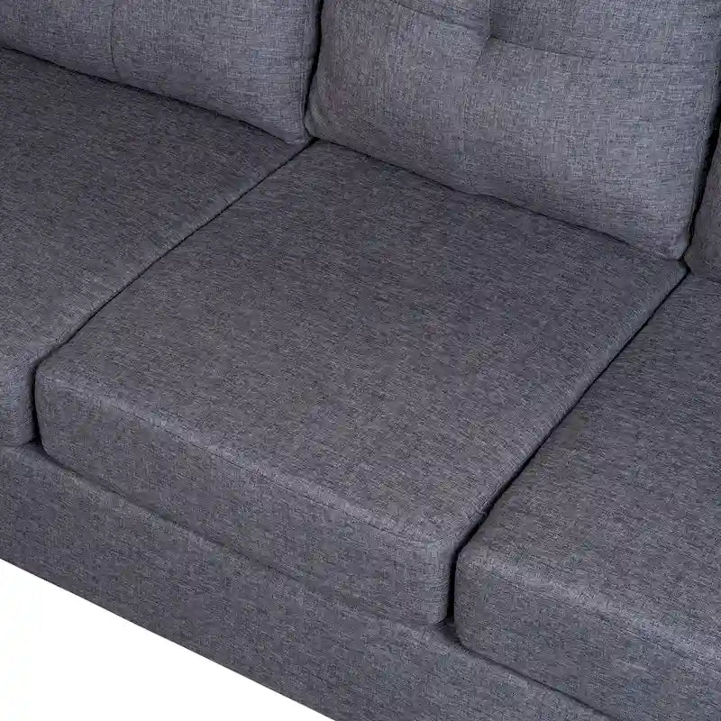 Canapé d'angle réversible en L 6 places gris 105.2 avec pouf de rangement et porte-gobelets, design lin gain de place