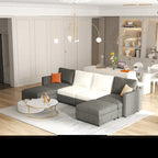 Canapé d'angle modulaire 4 places en forme de U gris 123 avec poufs de rangement