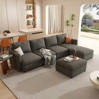 Canapé d'angle modulaire 4 places en forme de U gris 123 avec poufs de rangement