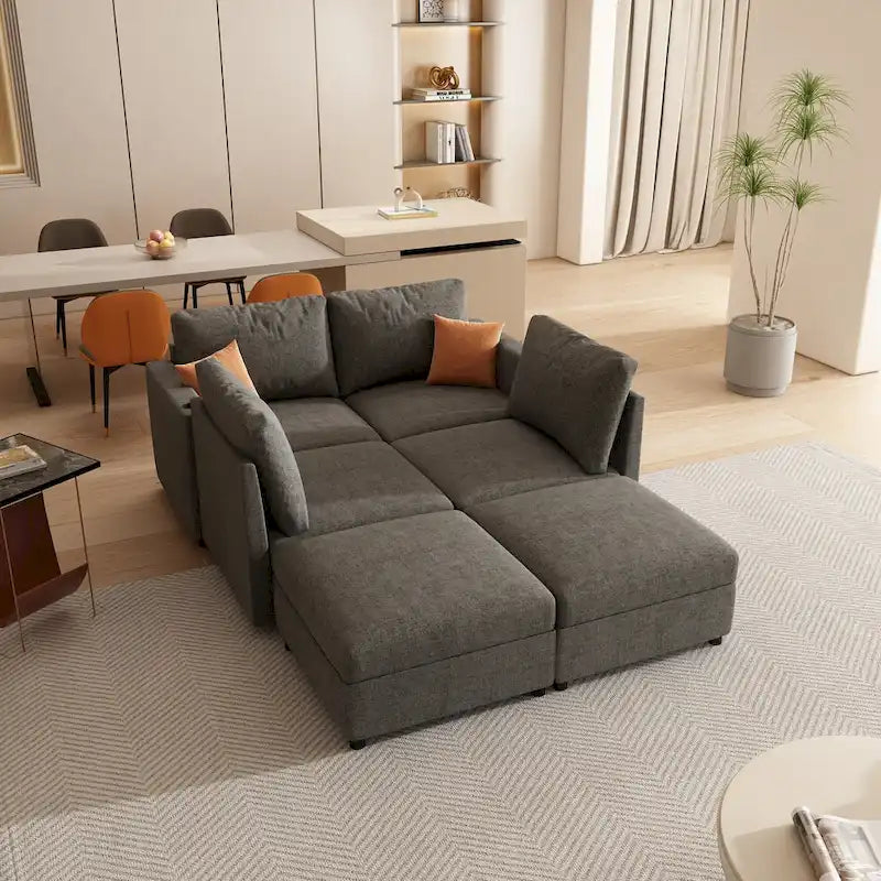 Canapé d'angle modulaire 4 places en forme de U gris 123 avec poufs de rangement