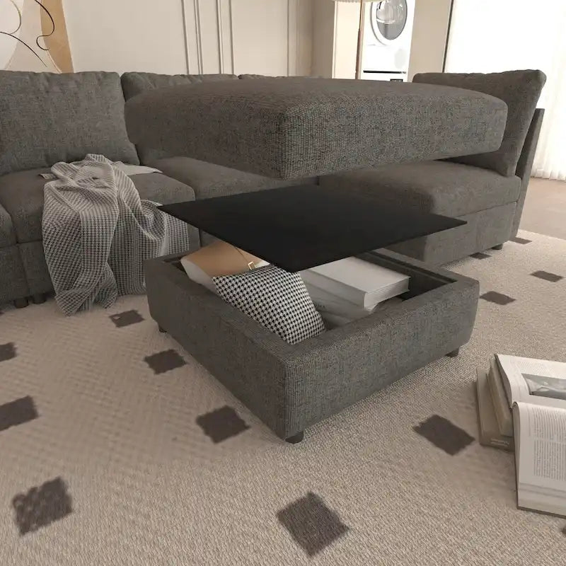 Canapé d'angle modulaire 4 places en forme de U gris 123 avec poufs de rangement