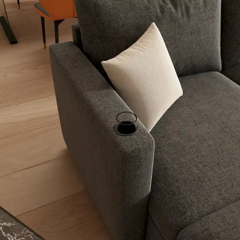 Canapé d'angle modulaire 4 places en forme de U gris 123 avec poufs de rangement