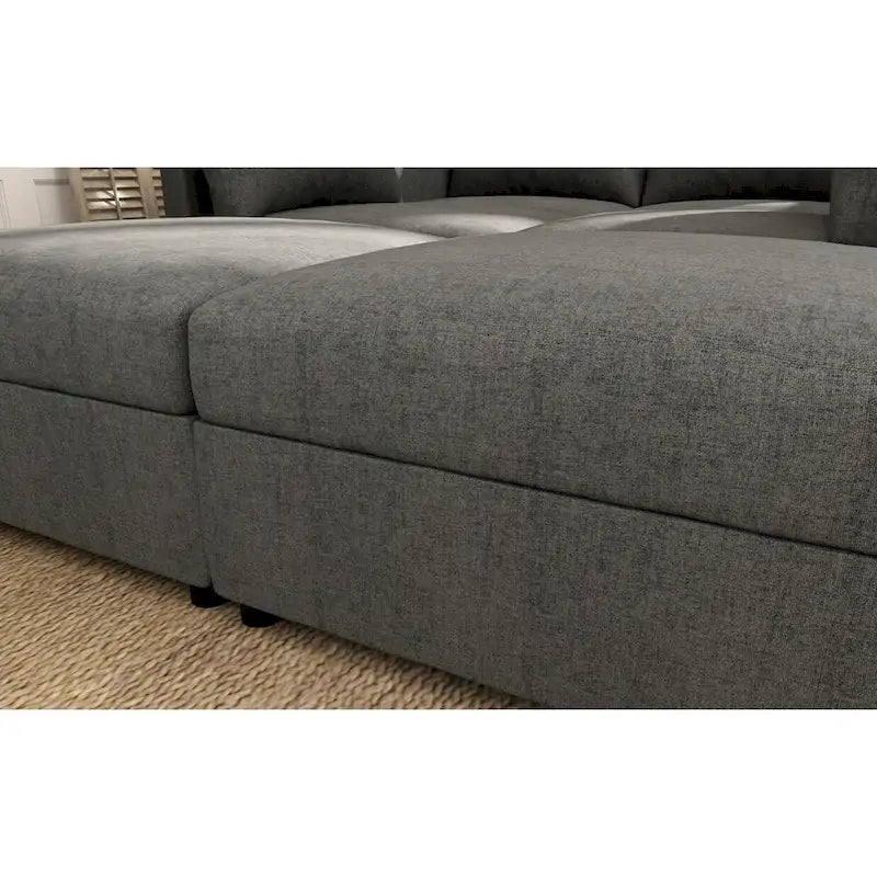 Canapé d'angle modulaire 4 places en forme de U gris 123 avec poufs de rangement