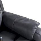 Fauteuil inclinable électrique noir, avec massage, chauffage, ports USB, support pour téléphone et poches latérales, inclinaison réglable jusqu'à 139°.