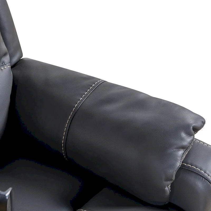 Fauteuil inclinable électrique noir, avec massage, chauffage, ports USB, support pour téléphone et poches latérales, inclinaison réglable jusqu'à 139°.