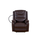 Fauteuil inclinable électrique noir, avec massage, chauffage, ports USB, support pour téléphone et poches latérales, inclinaison réglable jusqu'à 139°.