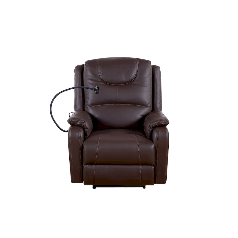 Fauteuil inclinable électrique noir, avec massage, chauffage, ports USB, support pour téléphone et poches latérales, inclinaison réglable jusqu'à 139°.