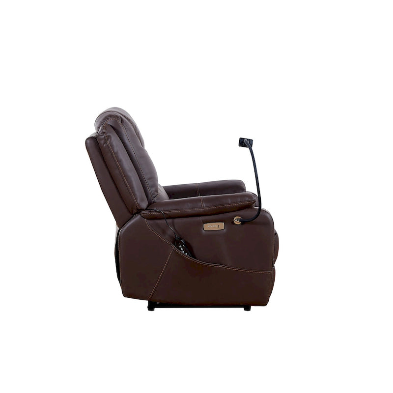 Fauteuil inclinable électrique noir, avec massage, chauffage, ports USB, support pour téléphone et poches latérales, inclinaison réglable jusqu'à 139°.