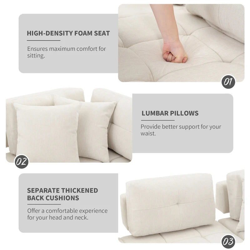 Canapé d'angle 4 places en forme de L (91,73 po) avec 2 poufs dissimulés, 2 coussins lombaires amovibles et revêtement en chenille durable.