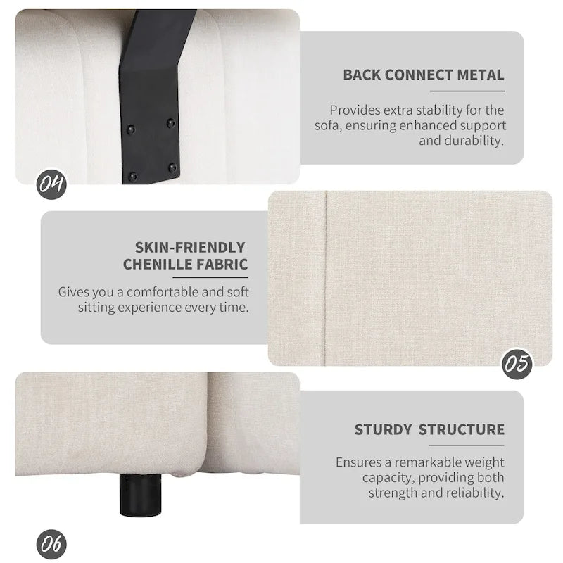 Canapé d'angle 4 places en forme de L (91,73 po) avec 2 poufs dissimulés, 2 coussins lombaires amovibles et revêtement en chenille durable.