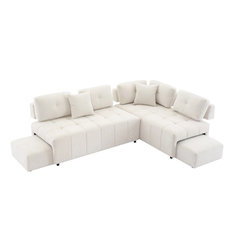 Canapé d'angle 4 places en forme de L (91,73 po) avec 2 poufs dissimulés, 2 coussins lombaires amovibles et revêtement en chenille durable.