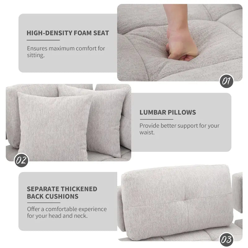 Canapé d'angle 4 places en forme de L (91,73 po) avec 2 poufs dissimulés, 2 coussins lombaires amovibles et revêtement en chenille durable.