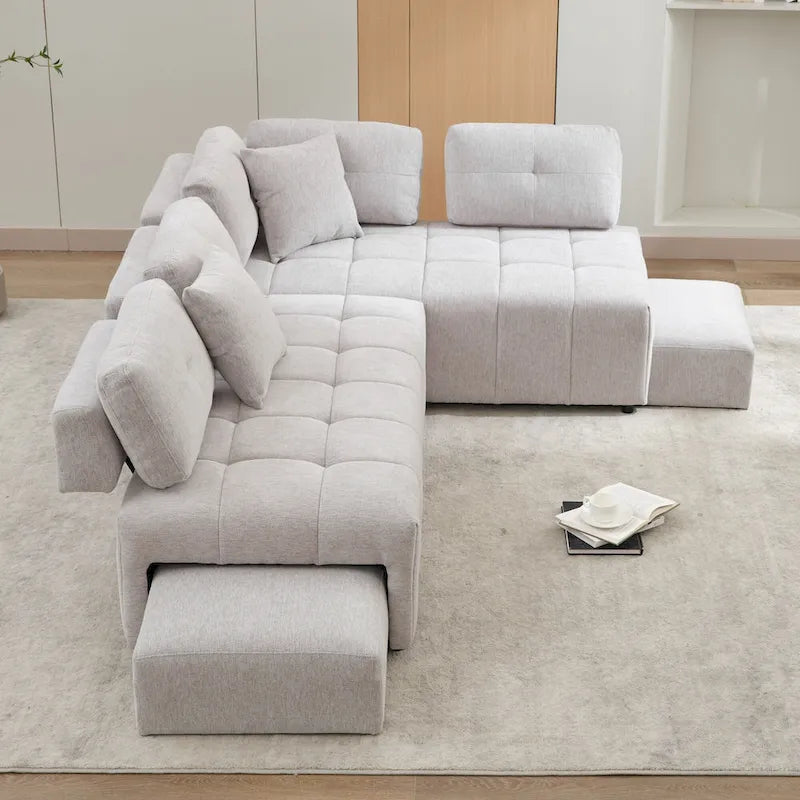 Canapé d'angle 4 places en forme de L (91,73 po) avec 2 poufs dissimulés, 2 coussins lombaires amovibles et revêtement en chenille durable.