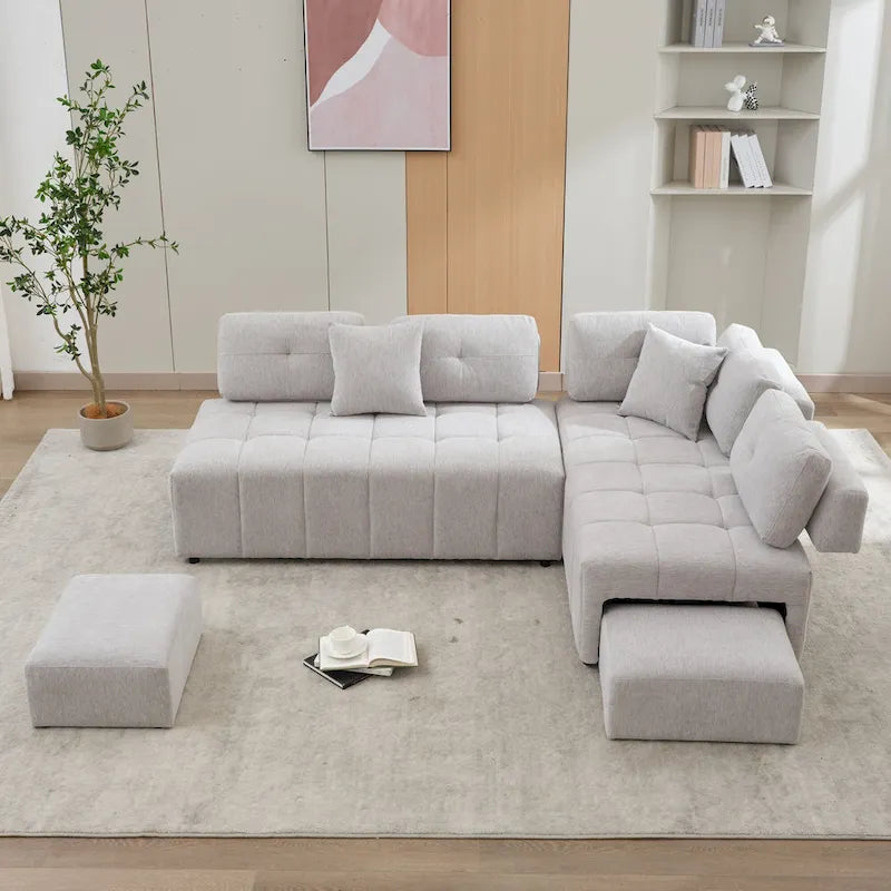 Canapé d'angle 4 places en forme de L (91,73 po) avec 2 poufs dissimulés, 2 coussins lombaires amovibles et revêtement en chenille durable.