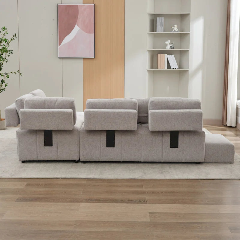 Canapé d'angle 4 places en forme de L (91,73 po) avec 2 poufs dissimulés, 2 coussins lombaires amovibles et revêtement en chenille durable.