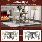 Ensemble de salle à manger rétro taupe 5 pièces en bois avec table à tréteaux incurvée et 4 chaises