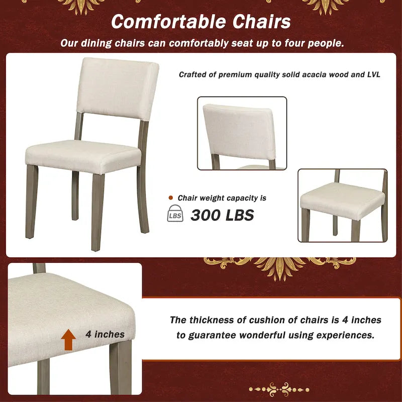 Ensemble de salle à manger rétro taupe 5 pièces en bois avec table à tréteaux incurvée et 4 chaises