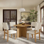 Farmhouse Style 5-Piece Wooden Dining Set with Round Table and 4 Lambswool-like Fabric Upholstered Chairs