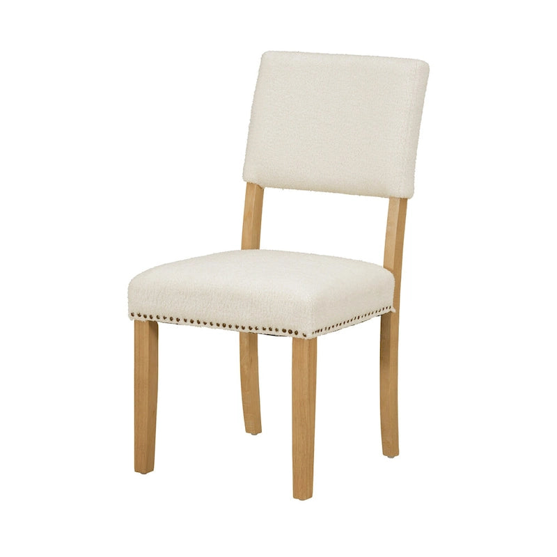 Ensemble de salle à manger 5 pièces en bois de style campagnard avec table ronde et 4 chaises rembourrées en tissu aspect laine d'agneau