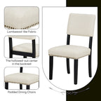 Ensemble de salle à manger 5 pièces en bois de style campagnard avec table ronde et 4 chaises rembourrées en tissu aspect laine d'agneau