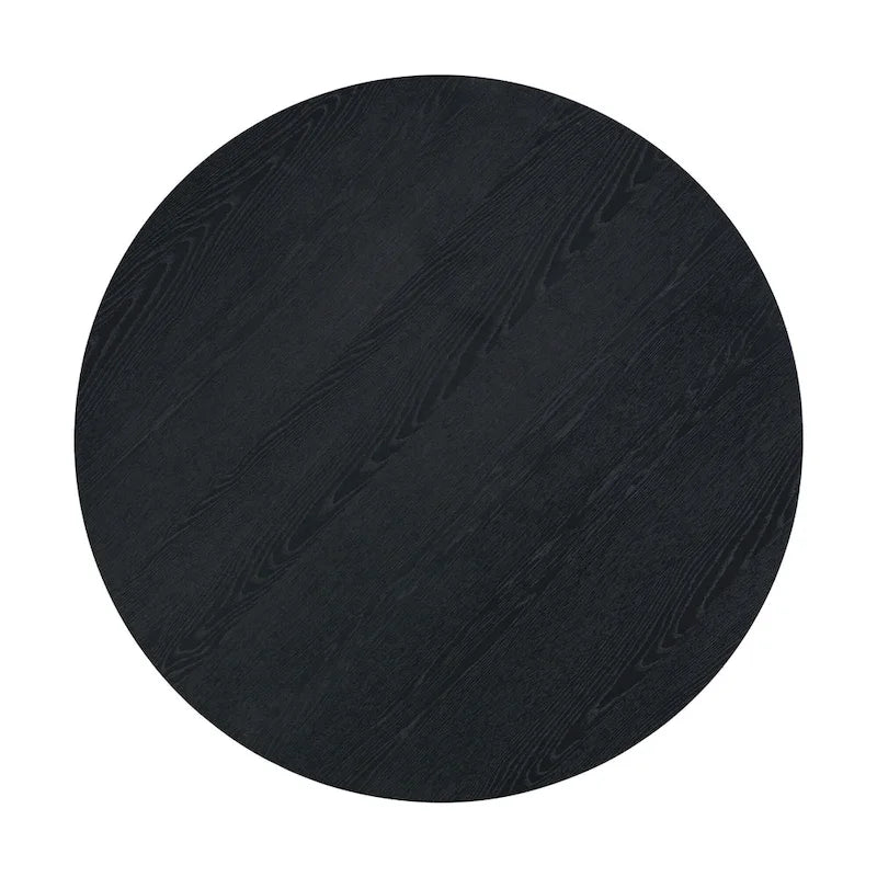 Ensemble de salle à manger 5 pièces en bois de style campagnard avec table ronde et 4 chaises rembourrées en tissu aspect laine d'agneau