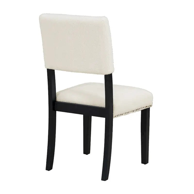 Ensemble de salle à manger 5 pièces en bois de style campagnard avec table ronde et 4 chaises rembourrées en tissu aspect laine d'agneau