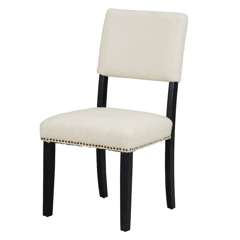 Ensemble de salle à manger 5 pièces en bois de style campagnard avec table ronde et 4 chaises rembourrées en tissu aspect laine d'agneau