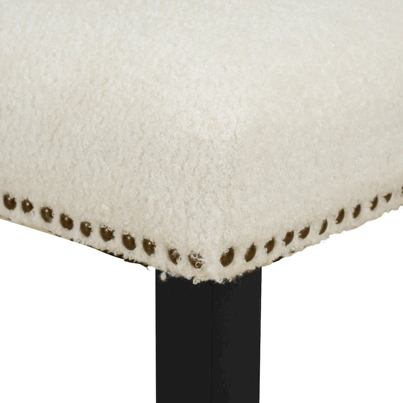 Ensemble de salle à manger 5 pièces en bois de style campagnard avec table ronde et 4 chaises rembourrées en tissu aspect laine d'agneau