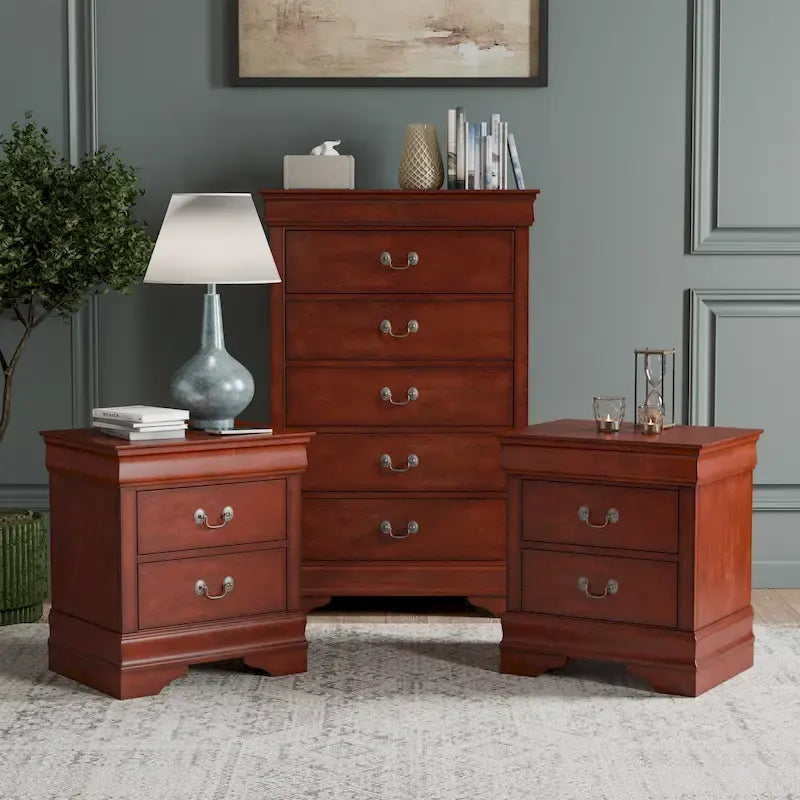 Ensemble de table de chevet et commode 3 pièces en bois massif Devi de Furniture of America