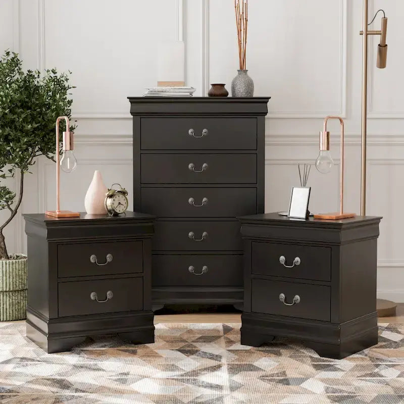 Ensemble de table de chevet et commode 3 pièces en bois massif Devi de Furniture of America