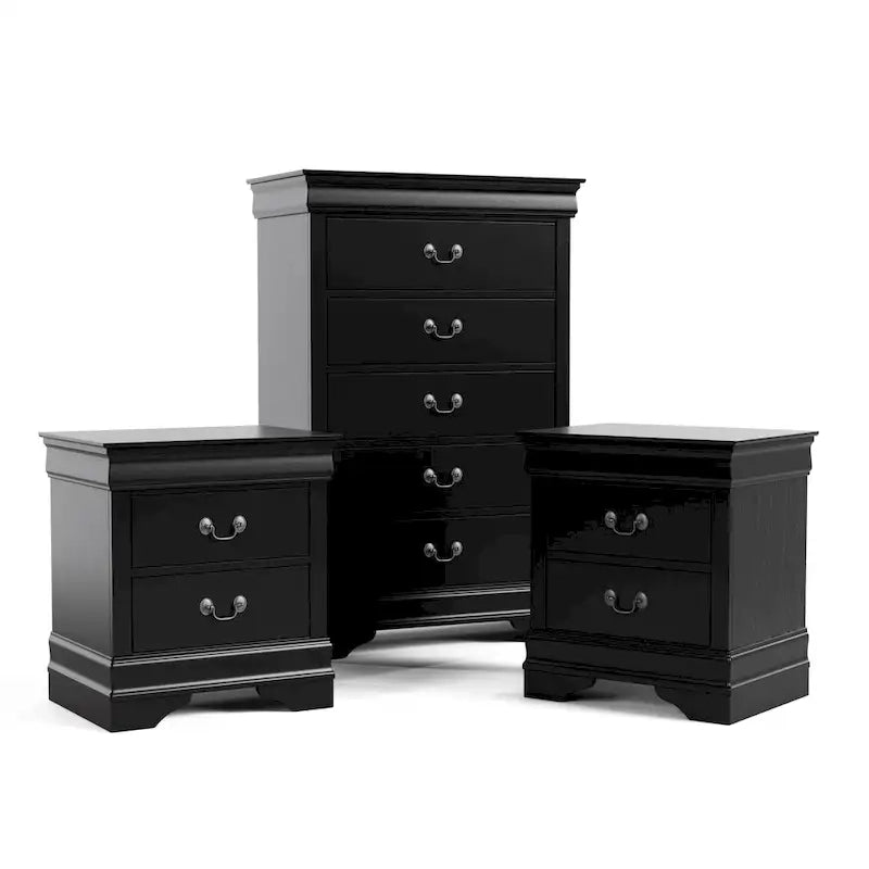 Ensemble de table de chevet et commode 3 pièces en bois massif Devi de Furniture of America
