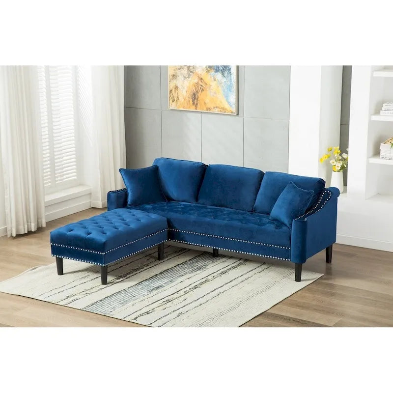 Canapé moderne capitonné en tissu avec pouf