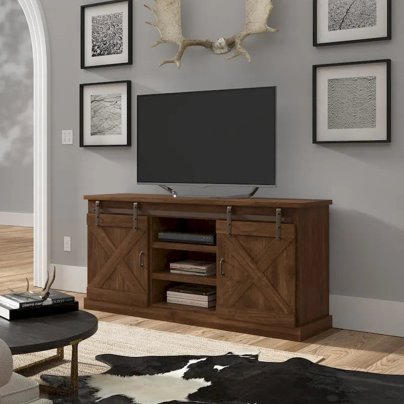 Meuble TV en bois de style ferme Sycamore Rise de Gray Barn, 66 pouces