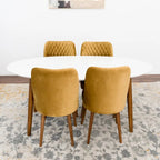 Ensemble de salle à manger ovale 5 pièces Kadenza avec 4 chaises de salle à manger en tissu jaune